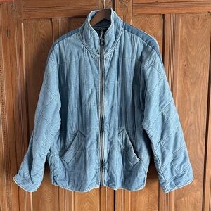 Free People Quilted Blue Jean Zip Jacket